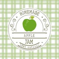 jam label ontwerpsjabloon. voor appeldessertproduct met hand getrokken geschetst fruit en achtergrond. doodle vector appel illustratie merkidentiteit