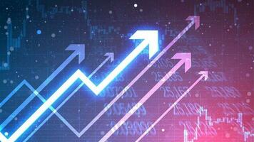 gloeiend pijlen voor bedrijf groei concept in futuristische technologie stijl. geslaagd financieel ontwikkeling Aan blauw helling achtergrond. digitaal cyber behang voor de voorraad markt bronnen vector