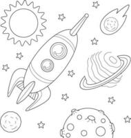 ruimte raket, planeten, sterren en zon. kleur boek voor kinderen. vector illustratie.