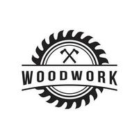 hout zag premie logo sjabloon ontwerp met wijnoogst timmerwerk tools.logo voor bedrijf, timmerwerk, houthakker, label, kenteken. vector