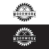 hout zag premie logo sjabloon ontwerp met wijnoogst timmerwerk tools.logo voor bedrijf, timmerwerk, houthakker, label, kenteken. vector