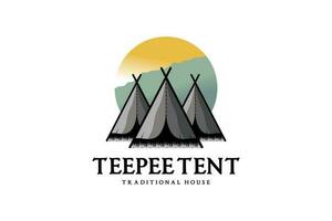 Tipi tent logo ontwerp, traditioneel tent huis symbool vector illustratie