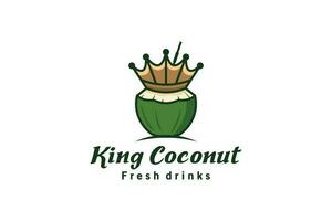 kokosnoot koning logo ontwerp, zuiver kokosnoot fruit drinken sjabloon vector illustratie