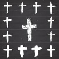 grunge hand getekend kruis symbolen set. christelijke kruisen, religieuze tekens pictogrammen, kruisbeeld symbool vectorillustratie vector