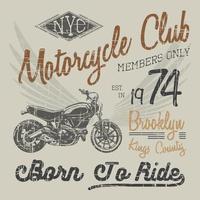 t-shirt typografieontwerp, motorfiets vector, nyc afdrukken afbeeldingen, typografische vectorillustratie, new york rijders grafisch ontwerp voor label of t-shirt print, badge, applique vector