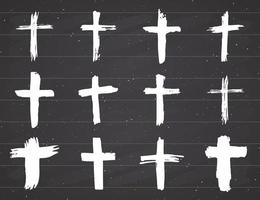 grunge hand getekend kruis symbolen set. christelijke kruisen, religieuze tekens pictogrammen, kruisbeeld symbool vectorillustratie vector