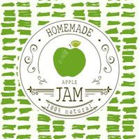 jam label ontwerpsjabloon. voor appeldessertproduct met hand getrokken geschetst fruit en achtergrond. doodle vector appel illustratie merkidentiteit