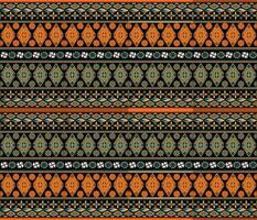 borduurwerk Indisch aztec kleding stof patroon in groen en oranje vector
