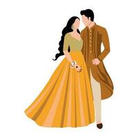 vector vector schattig Indisch paar tekenfilm in traditioneel jurk poseren voor bruiloft uitnodiging kaart ontwerp