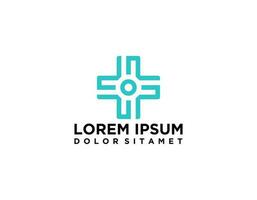 medisch logo. modern gezondheidszorg symbool apotheek icoon. groen en wit meetkundig vormen kruis teken uitknippen stijl geïsoleerd Aan groen achtergrond. vlak vector logo ontwerp sjabloon element.