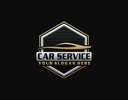 vector illustratie van auto verhuur logo sjabloon, embleem, badges met auto slot geïsoleerd Aan zwart achtergrond, donker logo met aantrekkelijk kleur verloop.