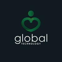 globaal technologie vector logo ontwerp. hart symbool logo. tech logo sjabloon.