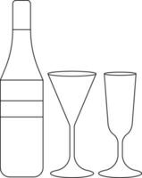 twee cocktail bril met drinken fles in zwart lijn kunst. vector