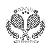 tennisballen en belettering met rackets lijnstijl vector