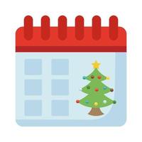 happy merry christmas-kalender met dennenboom platte stijlicoon vector