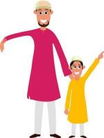 tekenfilm karakter van Islamitisch vader met zoon. vector