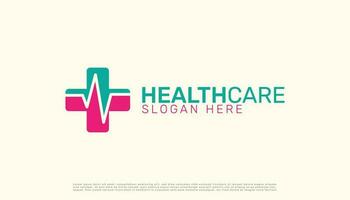 medisch gezondheidszorg logo met plus teken en een pulse zetten samen creatief, vector logo