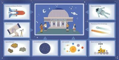 planetarium bezoek vlak infographics vector