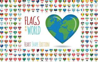 reeks van 204 hart vormig vlaggen van allemaal de soeverein landen van de wereld. icoon reeks vector illustratie.