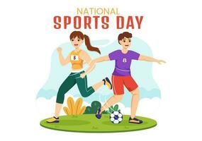 nationaal sport- dag vector illustratie met sporter van verschillend sport in vlak tekenfilm hand- getrokken landen bladzijde achtergrond Sjablonen