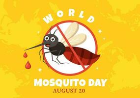 wereld mug dag vector illustratie Aan 20 augustus met mug kan oorzaak dengue koorts en malaria in vlak tekenfilm hand- getrokken achtergrond Sjablonen