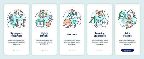 waterstof energie voordelen onboarding mobiel app scherm. groen brandstof voors walkthrough 5 stappen bewerkbare grafisch instructies met lineair concepten. ui, ux, gui sjabloon vector