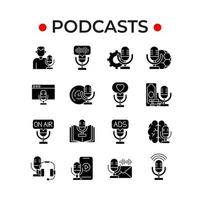 podcast glyph pictogrammen instellen vector