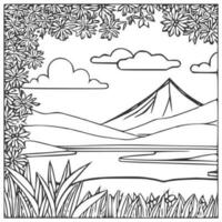 landschap kleur boek, bergen en rivier. vector