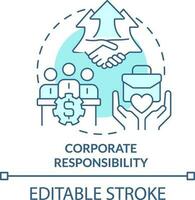 zakelijke verantwoordelijkheid turkoois concept icoon. type van csr abstract idee dun lijn illustratie. verantwoordelijkheid. geïsoleerd schets tekening. bewerkbare beroerte vector