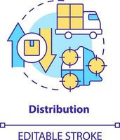 distributie concept icoon. logistiek onderhoud. element van levering keten beheer abstract idee dun lijn illustratie. geïsoleerd schets tekening. bewerkbare beroerte vector