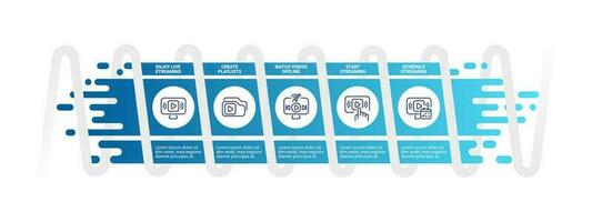 streaming onderhoud infographic tabel ontwerp sjabloon. leven TV. online amusement. bewerkbare Infochart met pictogrammen. leerzaam grafiek met stap reeks. zichtbaar gegevens presentatie vector