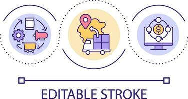 levering keten organisatie lus concept icoon. logistiek bedrijf faciliteit. lading vervoer abstract idee dun lijn illustratie. geïsoleerd schets tekening. bewerkbare beroerte vector