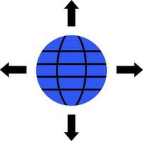 blauw en zwart wereldbol met pijlen. vector