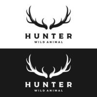 hert gewei en wijnoogst hert hoofd logo sjabloon ontwerp.logo voor kenteken, herten jager, avontuur en dieren in het wild. vector