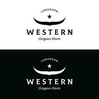 Longhorn Texas boerderij wild west dier logo ontwerp wijnoogst retro.logo voor cowboy, vee, insigne, restaurant. vector