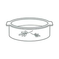borden. een ronde bakken schotel met een bloemen ornament, een pan. lijn kunst. vector