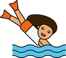tekenfilm jong meisje springen in water kleurrijk icoon. vector