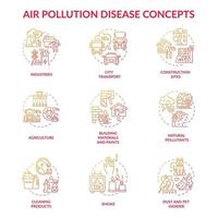 luchtverontreiniging ziekte concept pictogrammen instellen vector