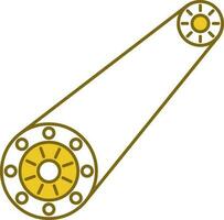 tandwiel wiel met keten icoon in geel en wit kleur. vector
