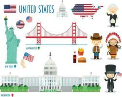 Verenigde Staten van Amerika vlak icoon reeks reizen en toerisme concept. vector illustratie