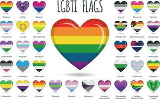 reeks van 34 hart vormig ontwerpen met de lgbtiq, seksueel en geslacht neigingen trots vlaggen vector illustratie