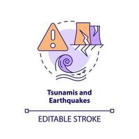 tsunami's en aardbevingen concept icoon. natuurlijk ramp risico. nucleair evenement oorzaak abstract idee dun lijn illustratie. geïsoleerd schets tekening. bewerkbare beroerte vector