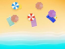 prachtig strand met kleurparasols en handdoeken vector