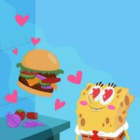 schattig geel spons karakter dromen van hamburger vector