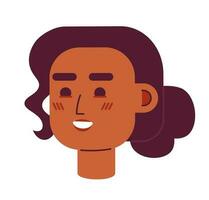 vrolijk jong meisje semi vlak vector karakter hoofd. gelukkig Afrikaanse Amerikaans vrouw. bewerkbare tekenfilm avatar icoon. gezicht emotie. kleurrijk plek illustratie voor web grafisch ontwerp, animatie