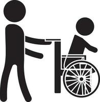 karakter van gezichtsloos Mens Holding rolstoel. vector