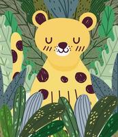 schattige luipaard in jungle dierlijk wild gebladerte cartoon vector