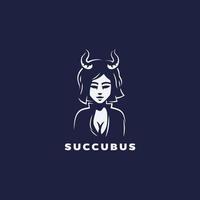 succubus logo-ontwerp met demonmeisje of tovenares met hoorns vector