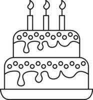 zwart lijn kunst versierd taart met brandend kaarsen. vector