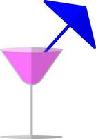 blauw paraplu versierd Aan roze cocktail glas. vector